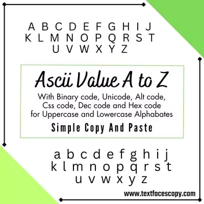 ascii value of a to z